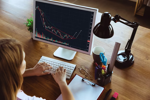 Girl at the computer looking at the graph