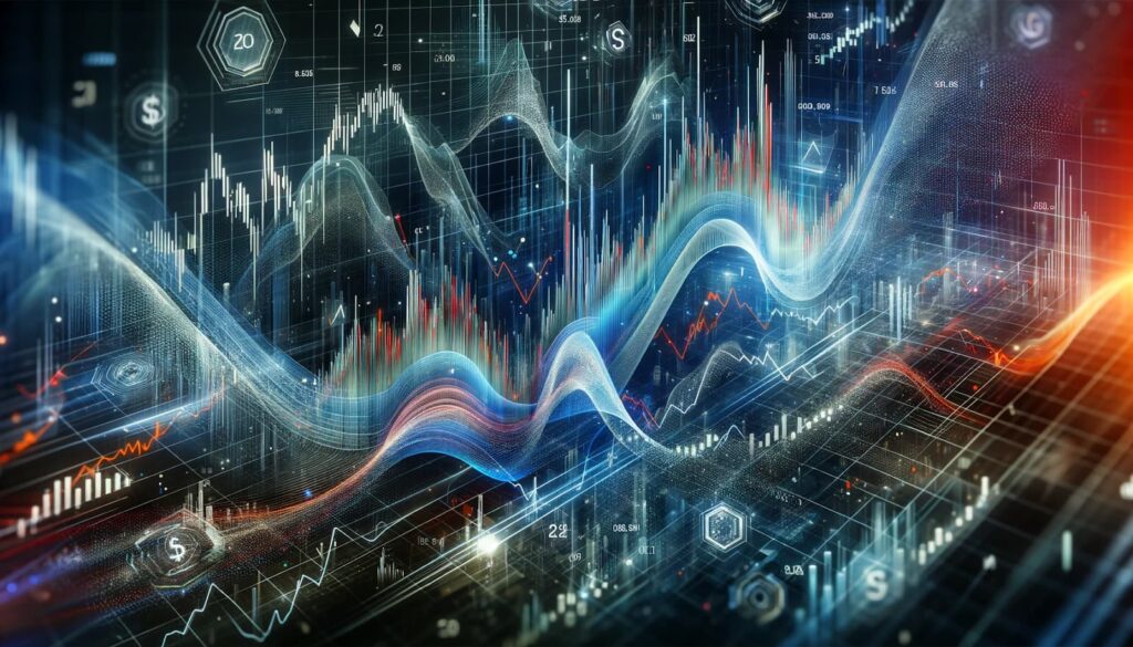 Abstract representation of futures trading showing a dynamic stock market graph with trends